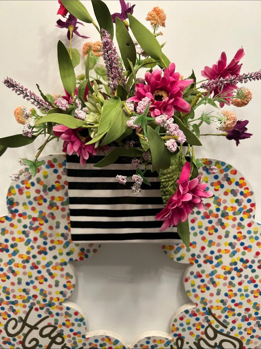 Happy Everything Coton Colors Wood Confetti Decorative Wreath with Floral Accent